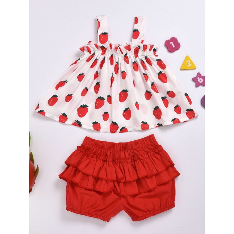 Wholesale 2-Piece Baby Toddler Girl Strawberry Suspende