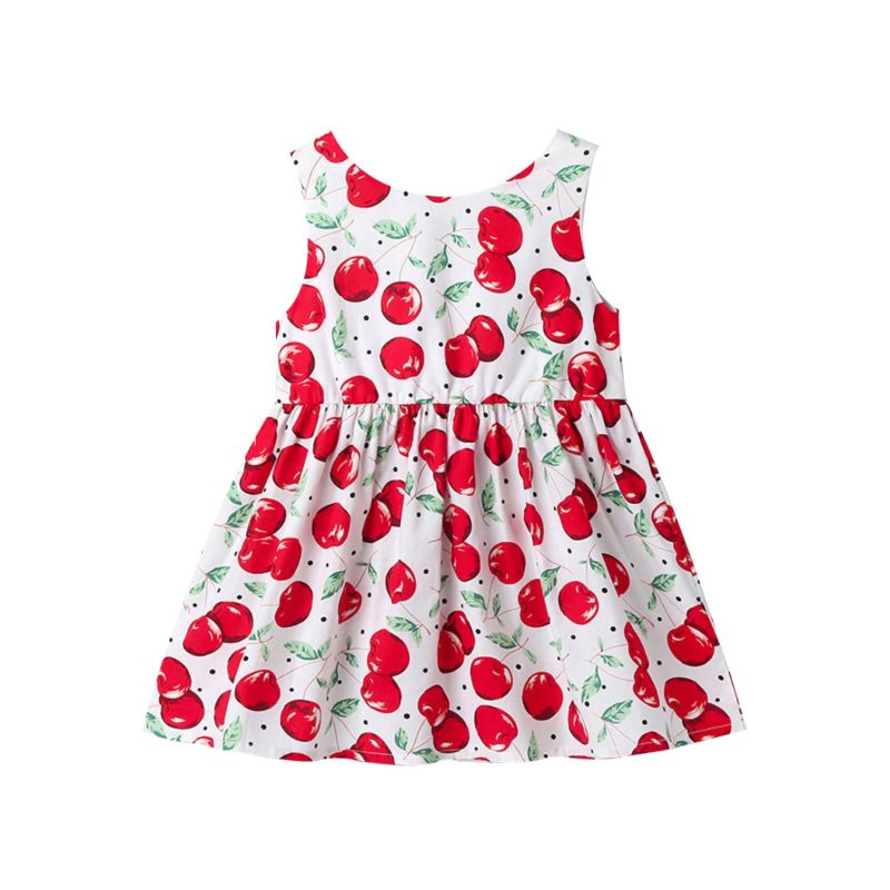 Wholesale Baby Girl Cherry Print Big Bow Sleeveless Dre