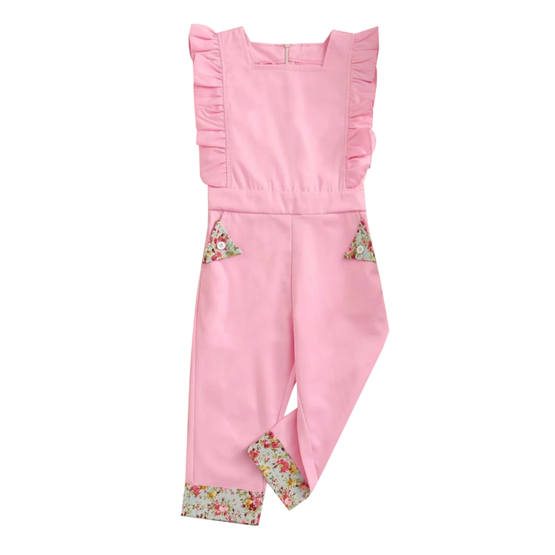 Wholesale Stylish Little Girl Pink Ruffle Tank Jumpsuit