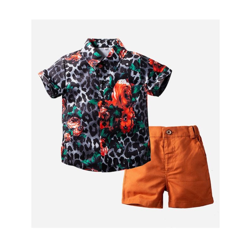 Wholesale 2 Piece Kid Boy Leopard Printed Shirt And Bro