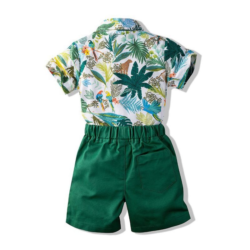 Wholesale Two-piece Little Boy Beach Green Printed Set