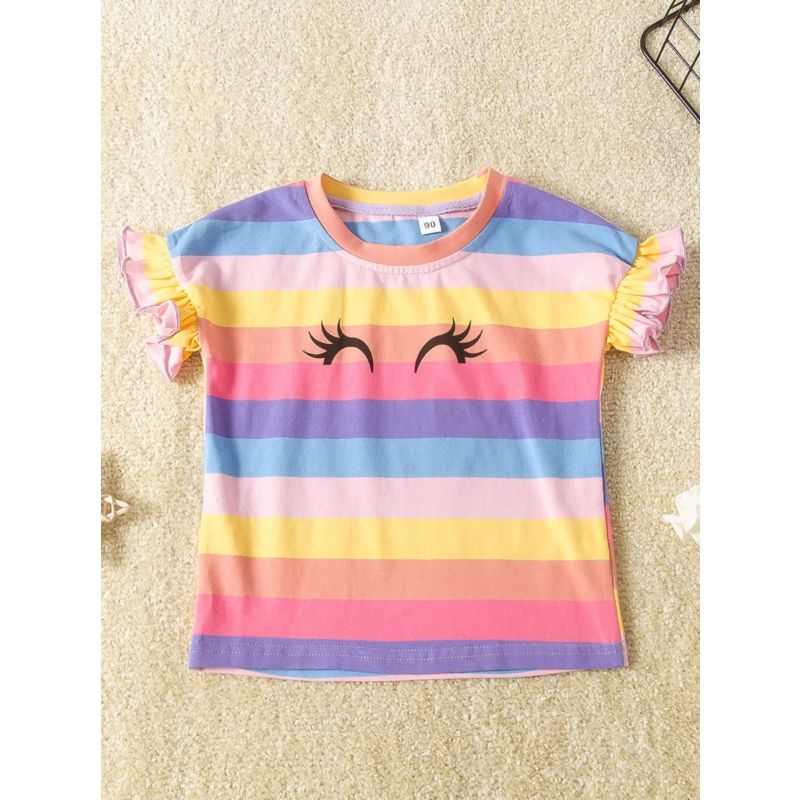 Wholesale Summer Little Girl Round Neck Cartoon Rainbow