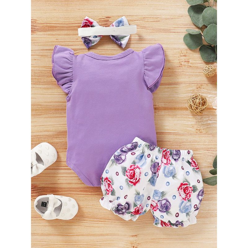 Wholesale 3 Pieces Baby Girl Flower Print Set Flutter S