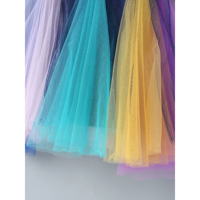 Wholesale Sleeveless Rainbow Mesh Patchwork Chiffon Dre