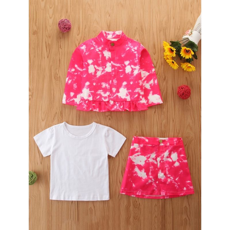 Wholesale 3 Pieces Kid Girl Tie Dye Set Jacket & Tee