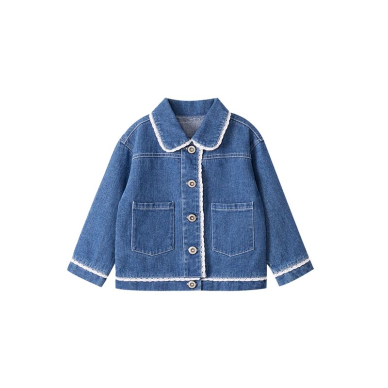 Wholesale Kid Girl Turn Down Collar Lace Decor Denim Ja