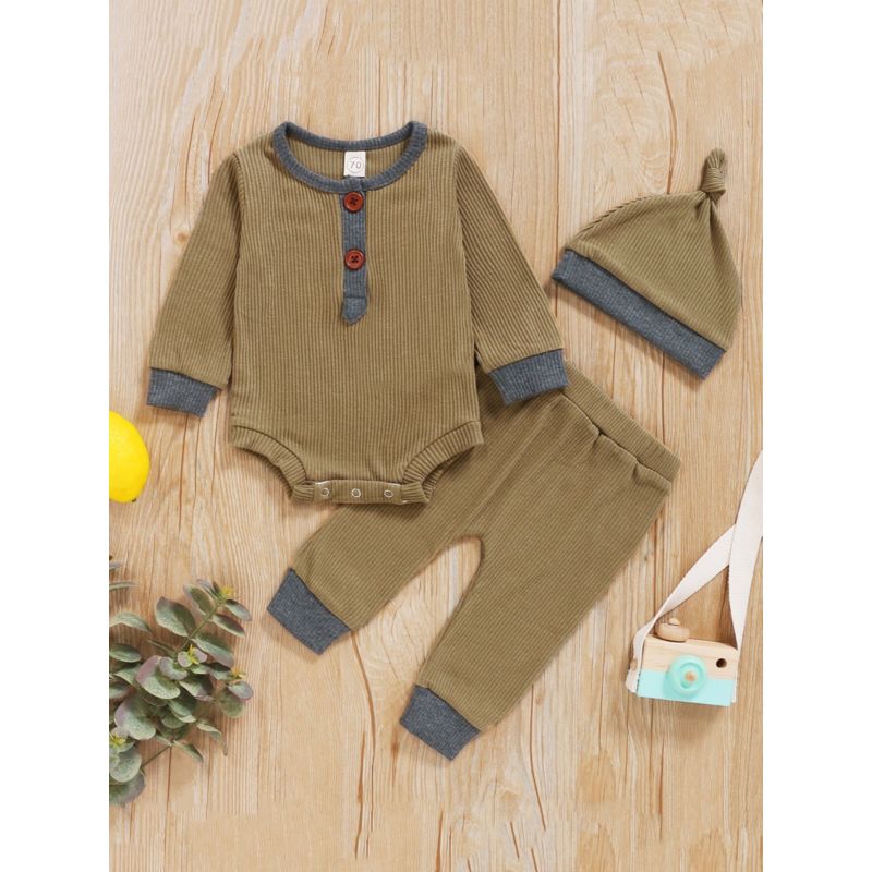 Wholesale 3 Pieces Baby Set Rib-knit Bodysuit & Pants