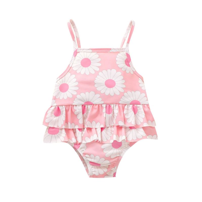 Wholesale Girls Floral Print Ruffle Trim One Piece Swim