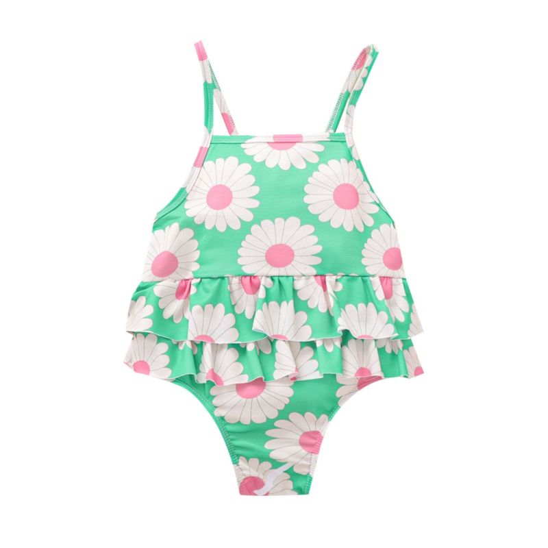 Wholesale Girls Floral Print Ruffle Trim One Piece Swim