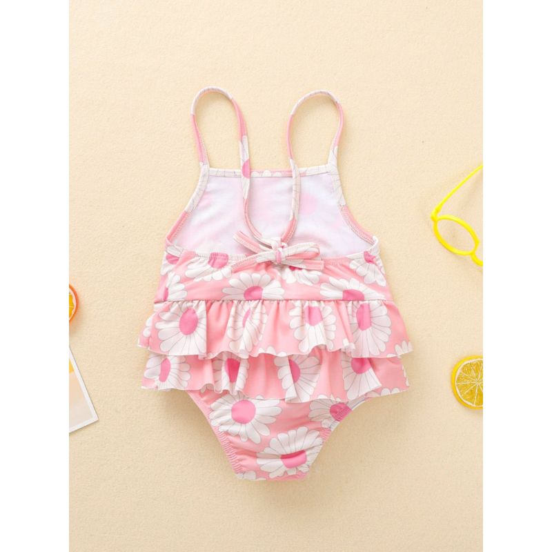 Wholesale Girls Floral Print Ruffle Trim One Piece Swim