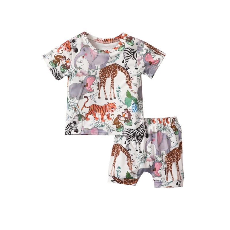 Wholesale 2 Pieces Infant Toddler Animals Print Tee And