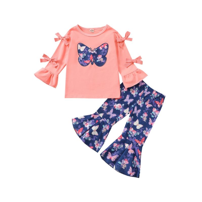 Wholesale Two Pieces Butterfly Print Kid Girl Outfit Se