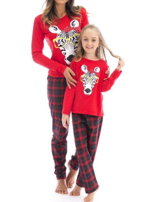 2 Pieces Christmas Pajama Set Zebra Top Matching Plaid Pants Mommy And Me Outfits Wholesale