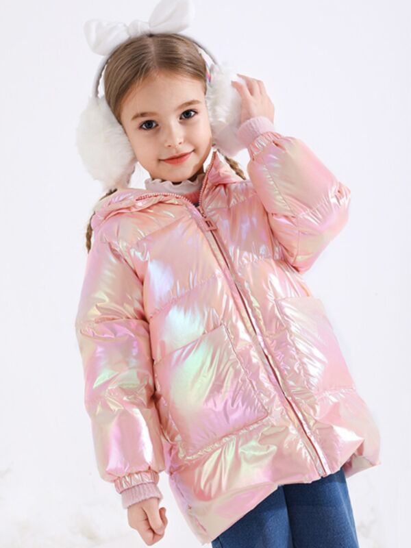Kid Girl Solid Color Hoodie Overcoat