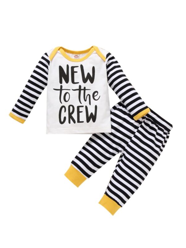 2 Pieces Baby New To The Crew Set Stripe Top And Pants