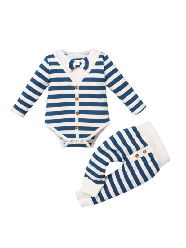 2 Pieces Infant Stripe Set Bow Bodysuit & Pants