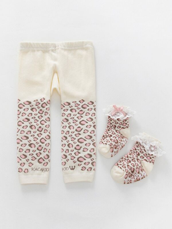 Two-piece Toddler Girl Leopard Print Pants and Socks Set