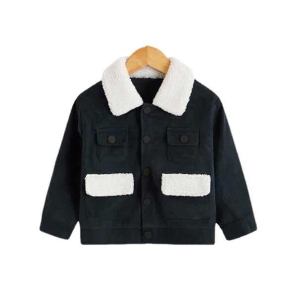 18M-6Y Toddler Boy Long Sleeve Single-Breasted Color Blocking Fur Lapel Jacket Wholesale Toddler Boy Clothes KCV590900
