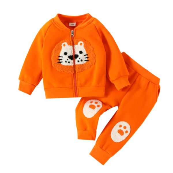 3-24M Baby Sets Cartoon Lion Embroidery Zipper Long-Sleeved Top And Pants Wholesale Baby Clothing KSV591045