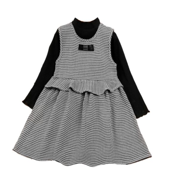 18M-6Y Toddler Girl Sets Long-Sleeved Solid Color Knit Top And Sleeveless Checkerboard Dress Wholesale Little Girl Clothing KSV591181