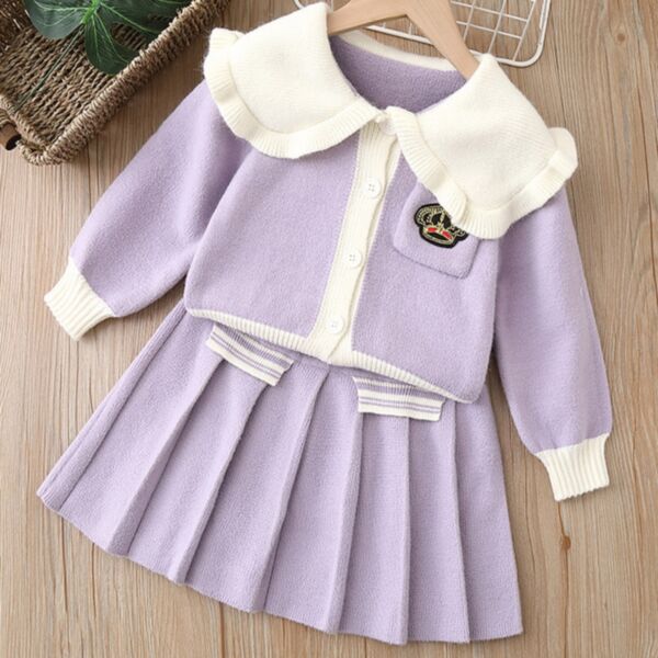 18M-6Y Toddler Girl Sets Color Blocking Single-Breasted Lapel Long-Sleeved Top And Pleated Skirt Wholesale Girls Clothes KSV591182