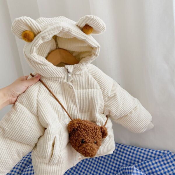 9M-3Y Baby Long-Sleeved Solid Color Ribbed Bear Ears Hooded Zipper Jacket And Bag Wholesale Baby Clothing KCV591215