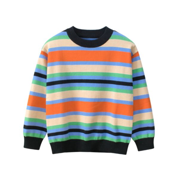 5-14Y Striped Round Neck Long Sleeve Colorblock Sweater Pullover Wholesale Kids Boutique Clothing KTV492283