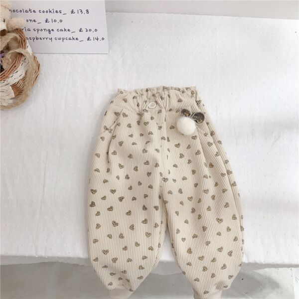 9M-6Y Furball Heart Print Texture Fleece Pants Trousers Wholesale Kids Boutique  KPV492303Clothing