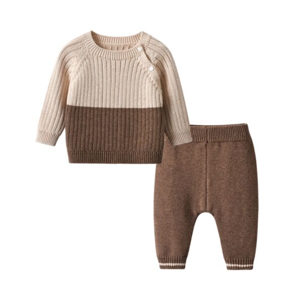 3-24M Knitwear Colorblock Long Sleeve Pullover And Pants Set Two Pieces Baby Wholesale Clothing KKHQV492709