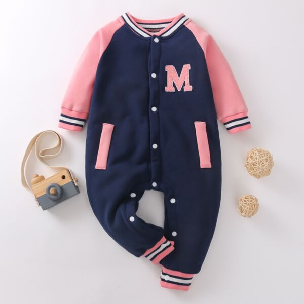 3-24M Baby Onesies Long-Sleeved Letter Print Striped Single-Breasted Jumpsuit Wholesale Baby Clothes Suppliers KJV591528