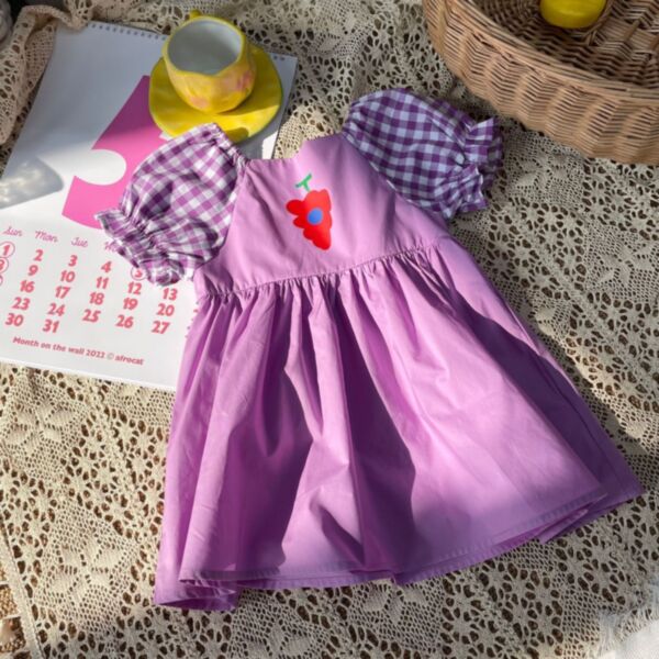 18M-7Y Purple Plaid Short Sleeve Dress Wholesale Kids Boutique Clothing KDV492745