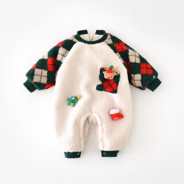 0-18M Baby Christmas Long-Sleeved Cartoon Moose Print Plaid Jumpsuit & Color Blocking Top And Suspenders Jumpsuit Two-Piece Set Wholesale Baby Clothes Suppliers KSV591601