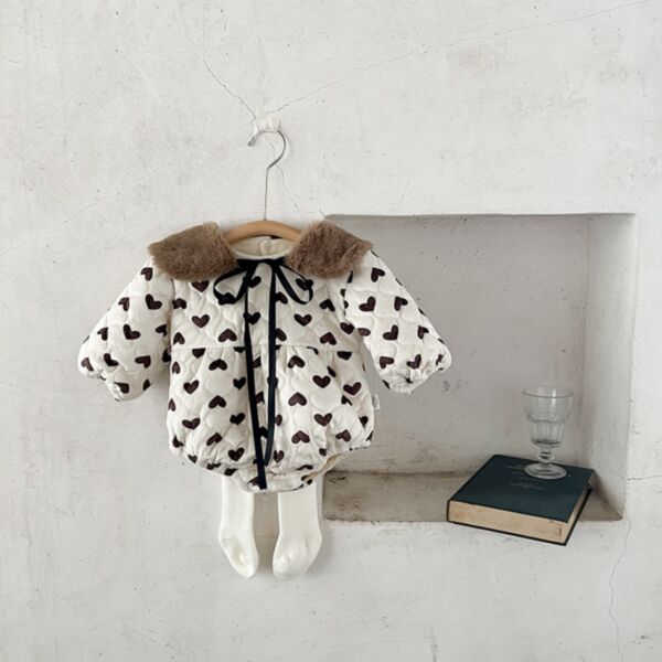 3-18M Fleece Heart Strawberry Print Plush Collar Romper Baby Wholesale Clothing KCV492896