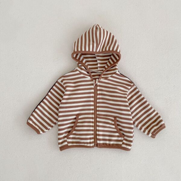 3-24M Striped Style Zipper Pocket Coat With Hat Baby Wholesale Clothing KCV493246
