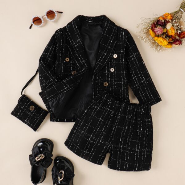 3-7Y Plaid Black Coat And Shorts Set Wholesale Kids Boutique Clothing KSV493662