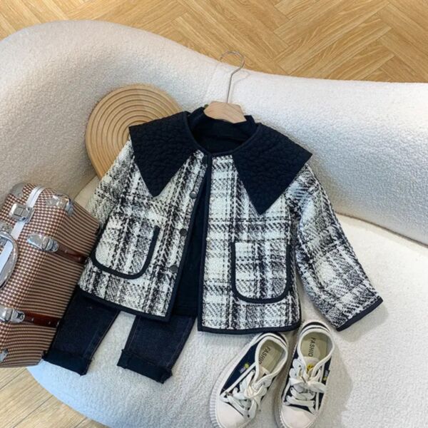 2-8Y Kids Girl Long-Sleeved Plaid Single-Breasted Lapel Coat Kids Clothes Wholesale Suppliers KCV591008