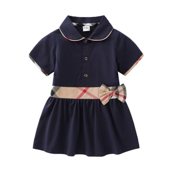 9M-4Y Toddler Girl Short-Sleeved Bow Tie Square Neck Dress Wholesale Girls Fashion Clothes KDV591679