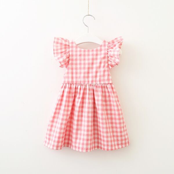 18M-7Y Toddler Girl Bow Tie Plaid Backless Flying Sleeve Princess Dress Fashion Girl Wholesale KDV591790