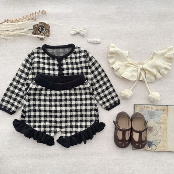 6M-3Y Knitwear Long Sleeve Plaid Fleece Button Coat And Shorts Set Baby Wholesale Clothing