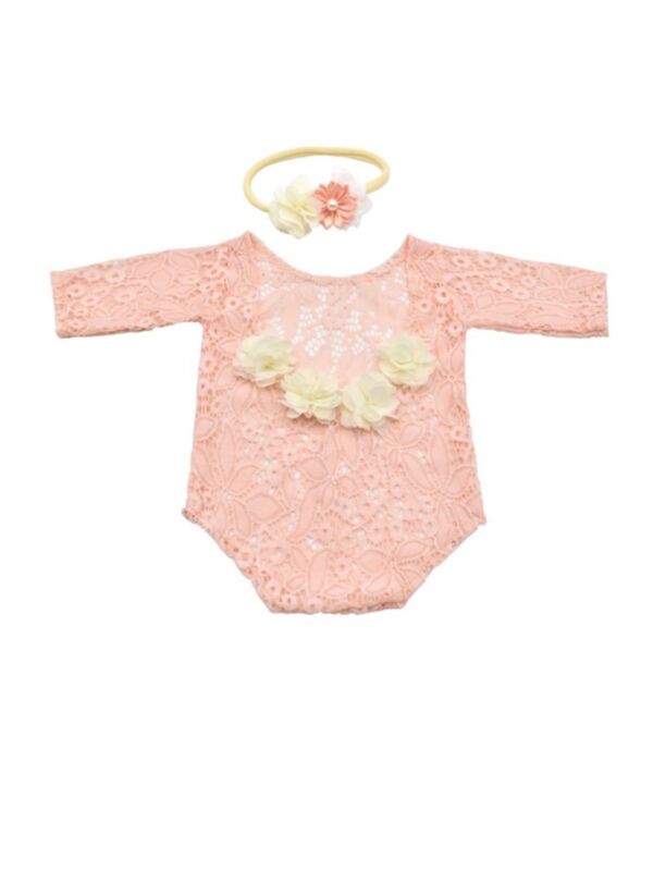 2 Pieces Newborn Photography Flower Decor Lace Bodysuit New Born Baby Wholesale 210106118