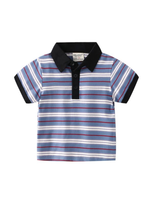 Kid Boy Half Button Stripe Polo Shirt