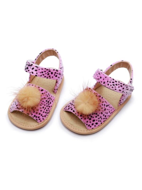 Baby Girl Pom Pom Leopard Print Sandal