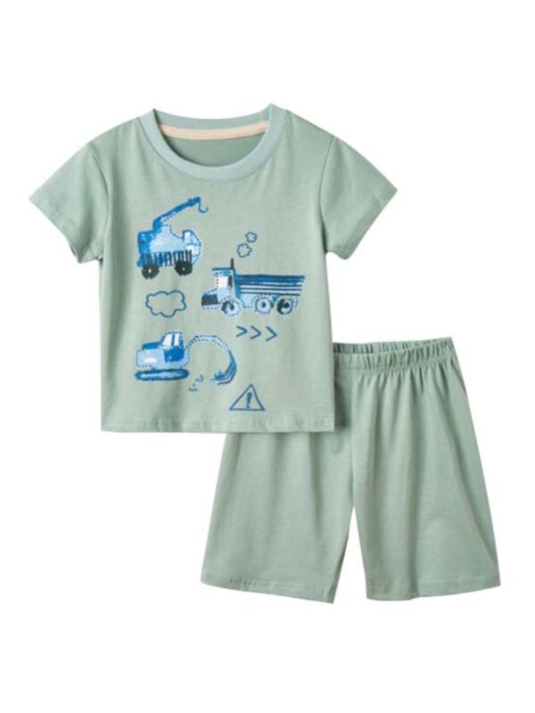 2 PCS Kid Boy Car Print Pajamas Set Tee With Shorts