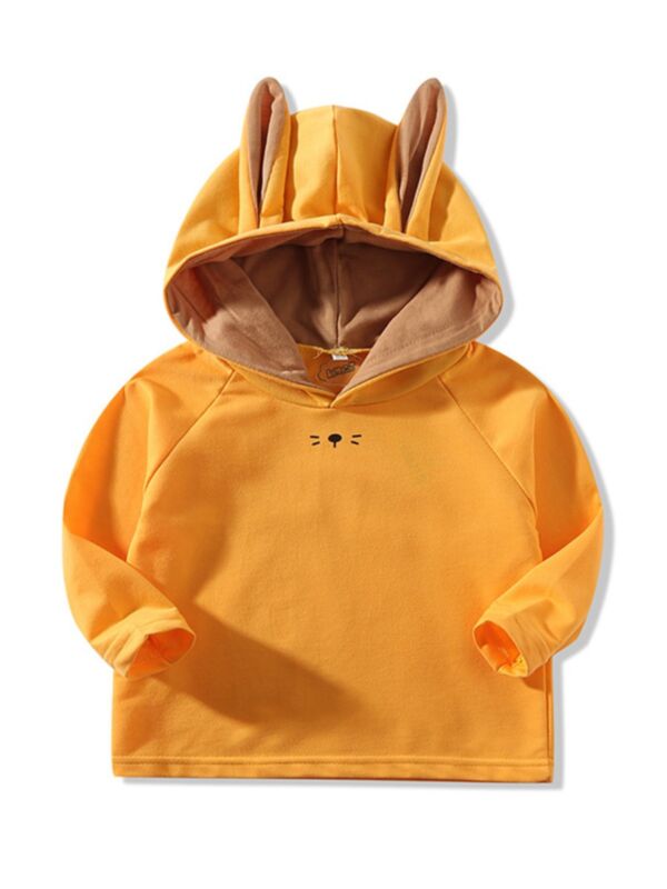 Baby Girl Rabbit Solid Color Hooded Sweatshirt