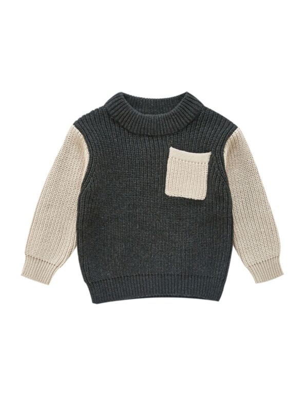 Pocket Color Blocking Knitted Sweater For Baby Boy