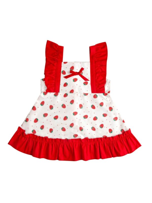 Strawberry Graphic Polka Dots Wholesale Baby Dresses For Girl