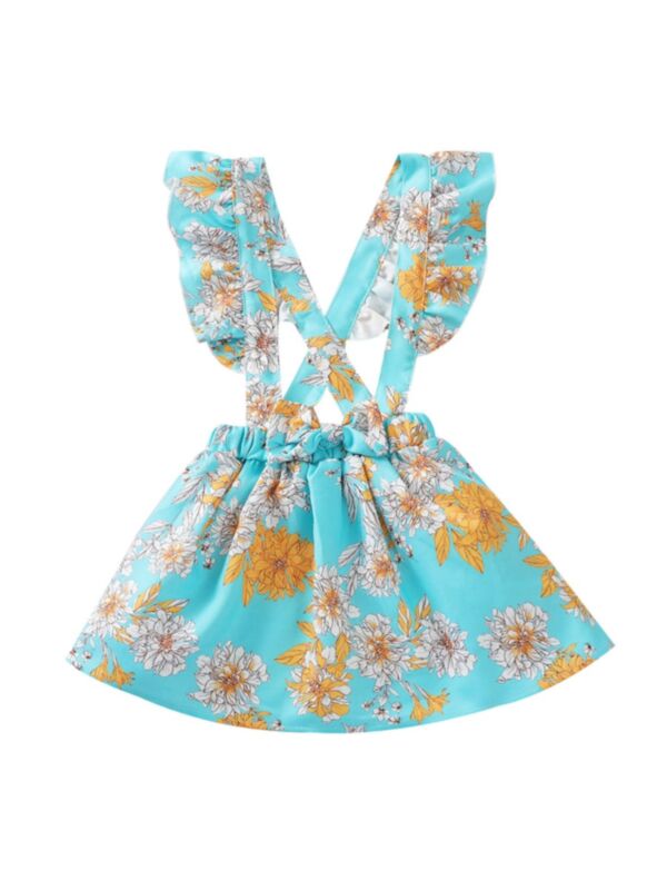 Kid Girl Allover Floral Print Suspender Skirt