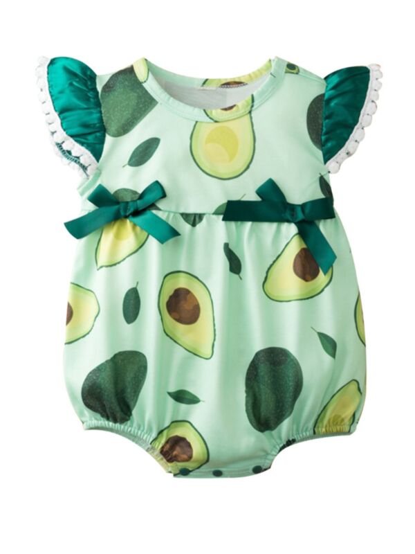 Baby Girl Avocado Print Flutter Sleeve Bodysuit