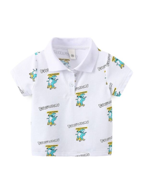Kid Boy Fashion Dinosaur Graphic Polo Shirt