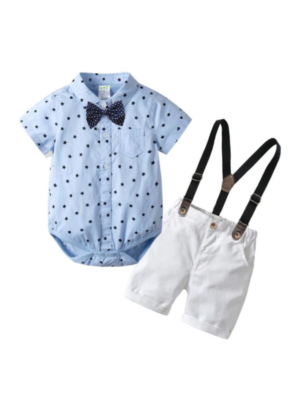 4 Pieces Baby Boys Suit Sets Bowtie Star Print Bodysuit And Suspender Shorts 210705363